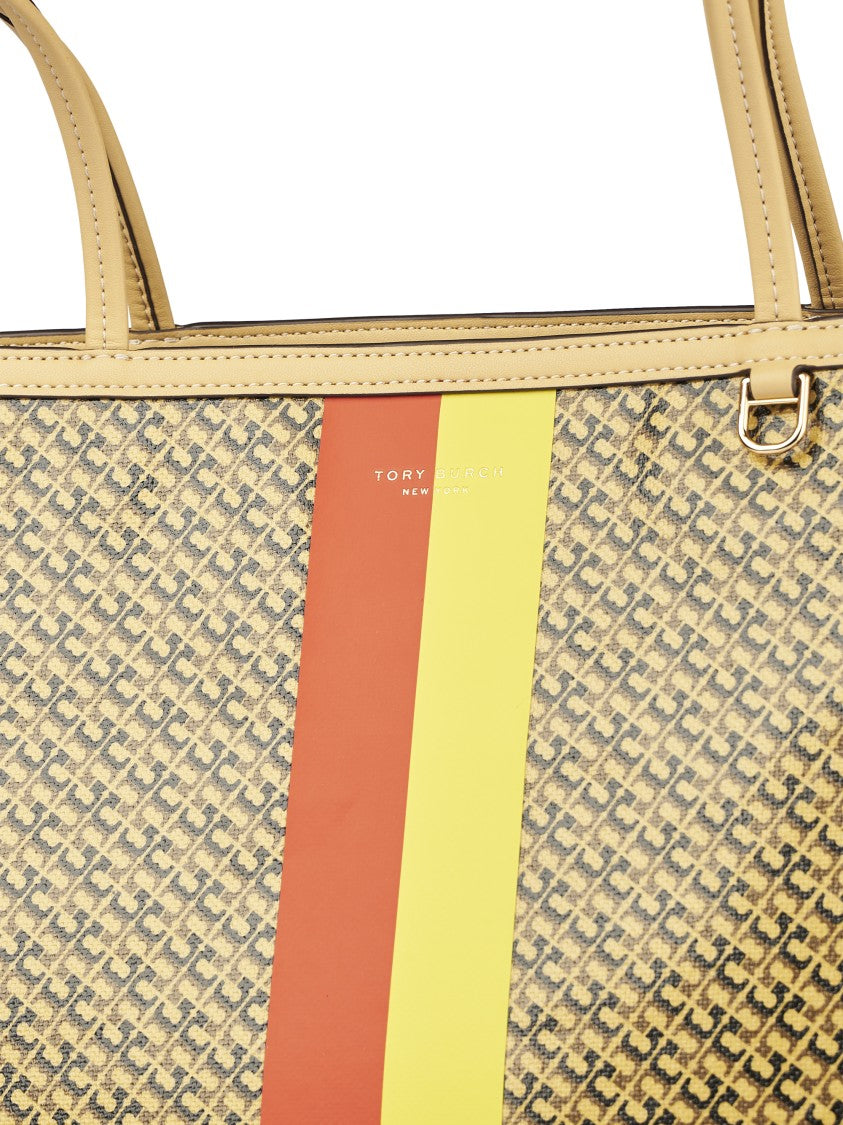 Tory Burch Geometric Patterned Racer Tote With Glossy Finish