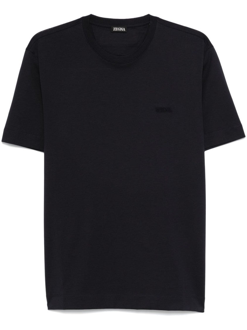 Ermenegildo Zegna Midnight Blue Crew Neck T-Shirt With Short Sleeves