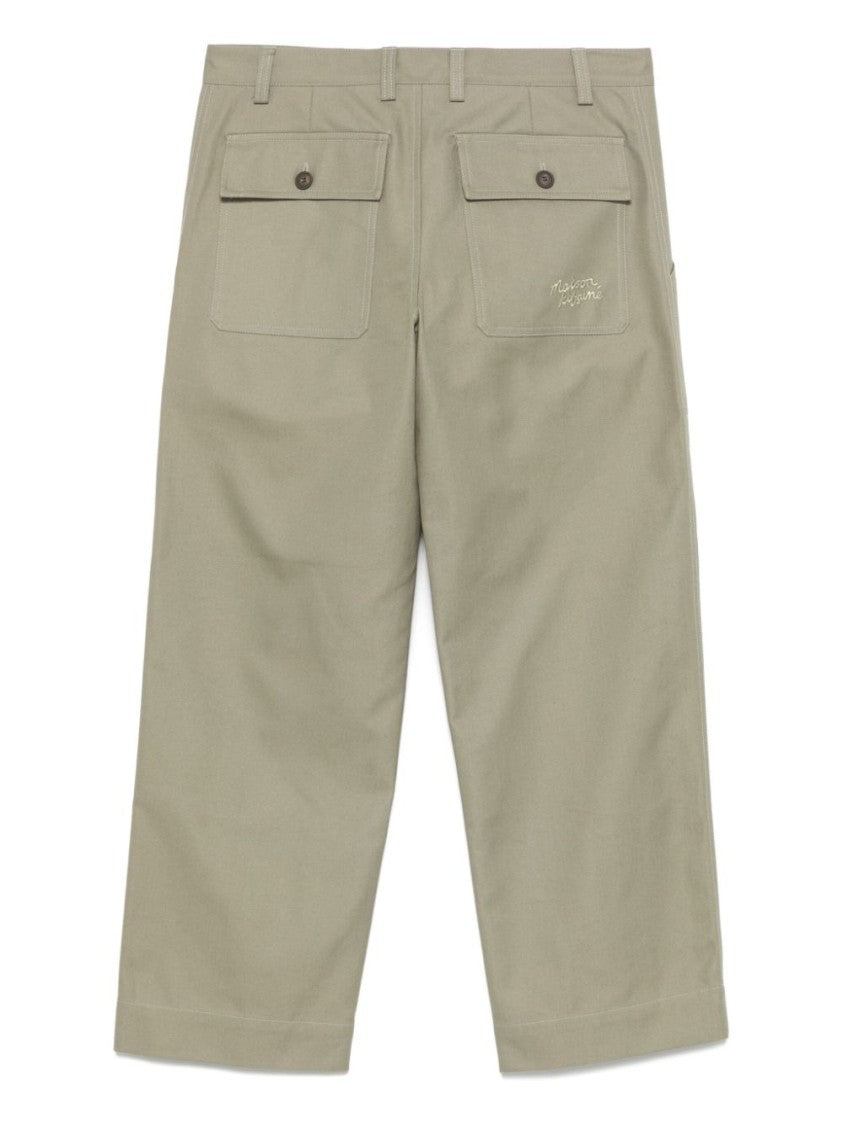 Maison Kitsuné Light Olive Green Cotton Workwear Trousers