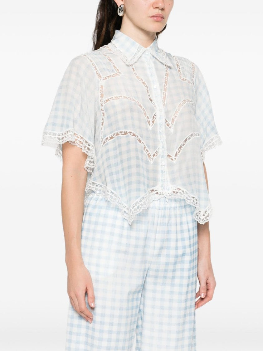 Ermanno Scervino Light Blue Silk Shirt With Sheer Panels And Lace Trim
