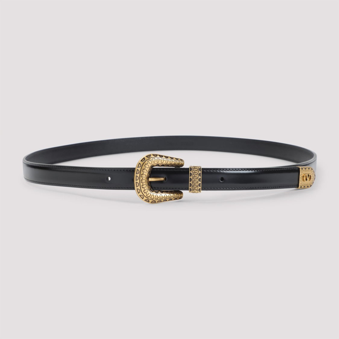 Valentino Garavani Black Calf Leather H20 V Logo Signature Belt