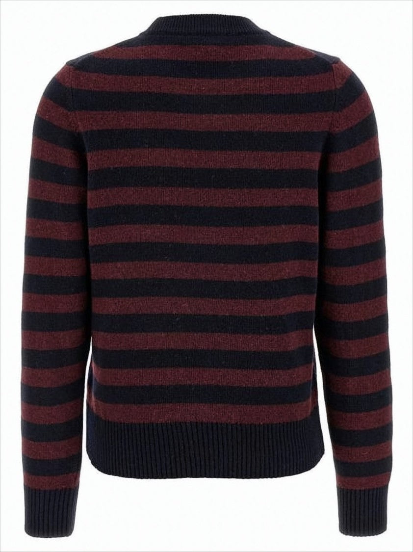 Ganni Horizontal Stripe Knit Sweater With Playful Dog Graphic