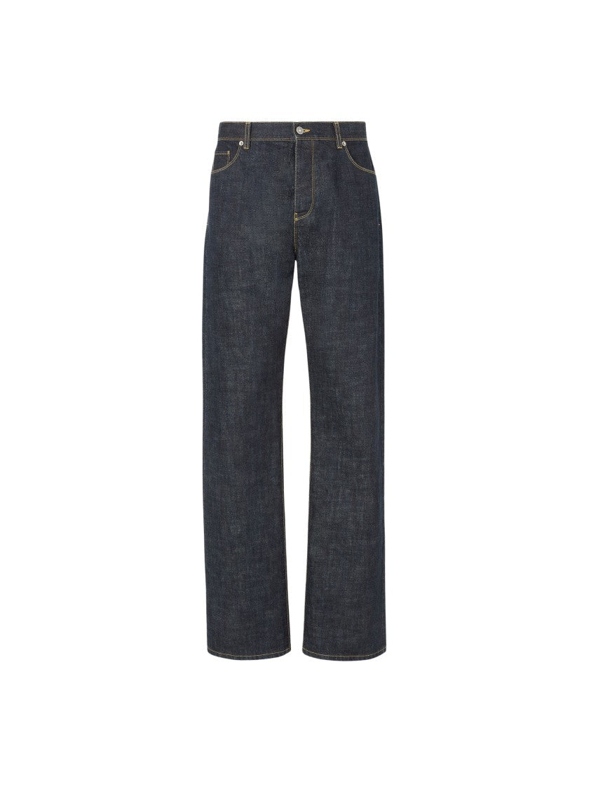Fendi Navy Blue Regenerated Topstitching Cotton Jeans