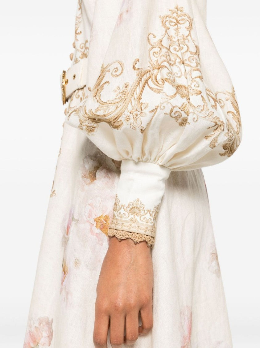 Zimmermann Baroque-Inspired Midi Dress With Voluminous Sleeves