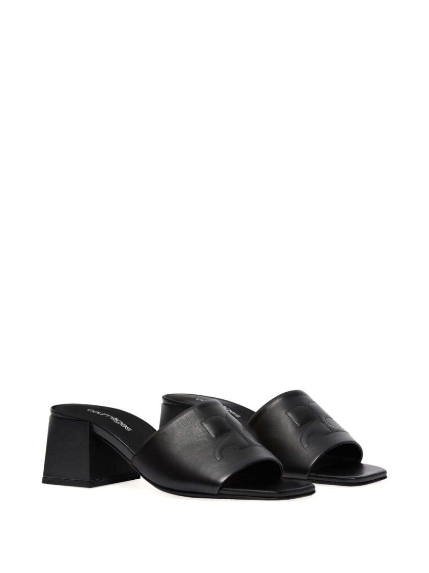 Courrèges Square Open Toe Black Sandals