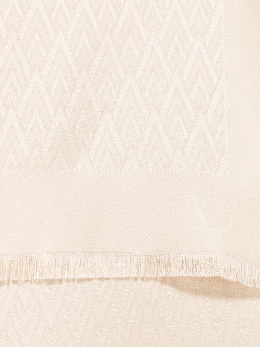Valentino Garavani White Scarf With Subtle Geometric Pattern