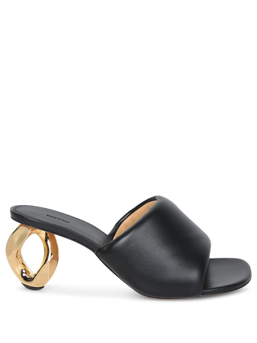 J. W. Anderson Slip-On Black Leather Sandals With Gold-Tone Chain Heel