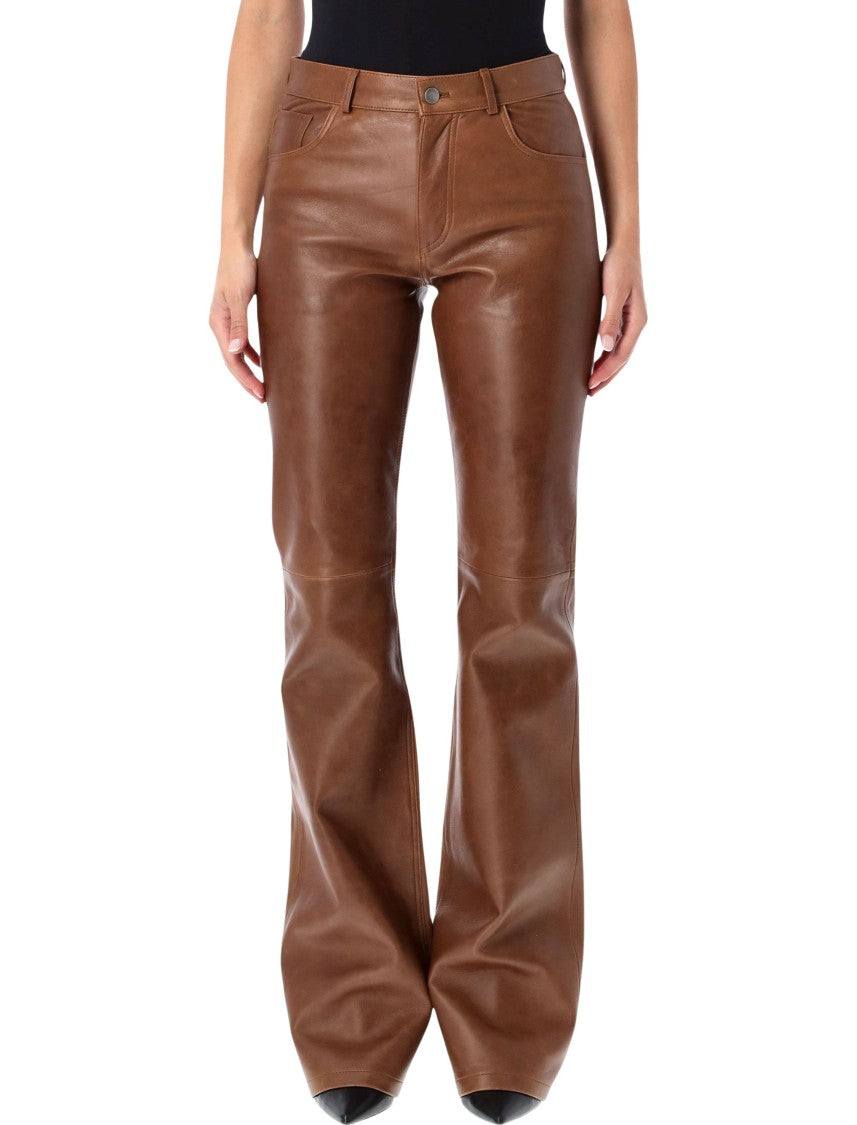Haikure High-Waisted Flared Leather Pants With Seam Detailing