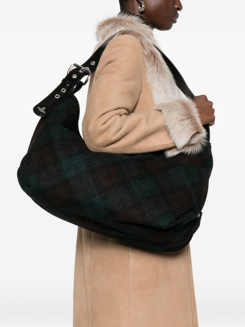 Vivienne Westwood Crescent Shape Shoulder Bag In Dark Tartan Plaid