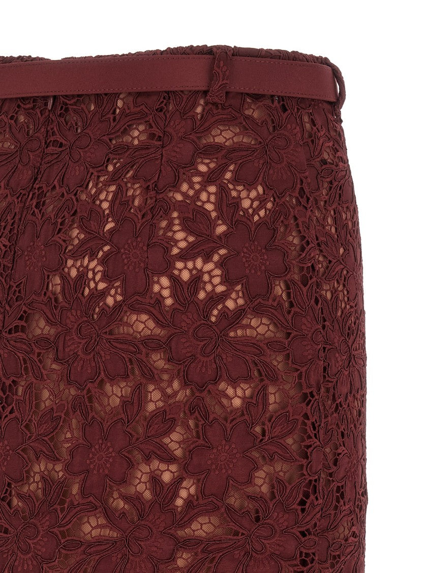 Self-Portrait 'Burgundy Guipure Lace Midi' Skirt