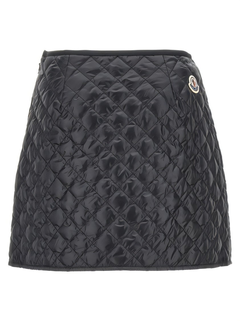 Moncler Black Miniskirt With Quilted Design And Glossy Finish