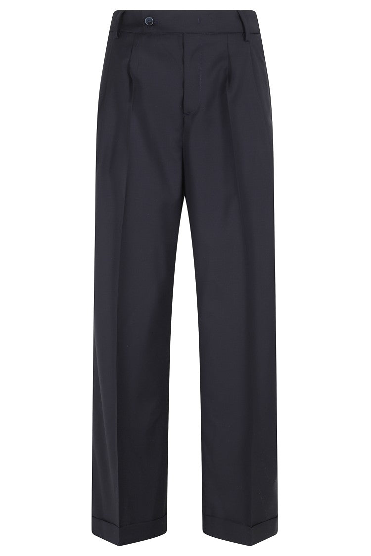 Briglia Black Belt Loops Wool Wide-Leg Wide-Leg Pants