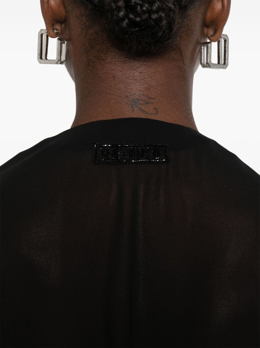 The Attico Sheer Black Blouse With Fringe Detail