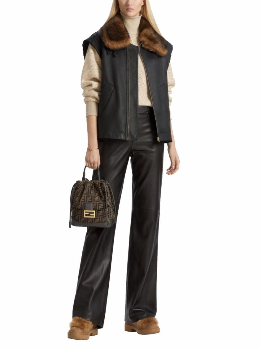 Fendi Black Lambskin Leather Sleeveless Vest