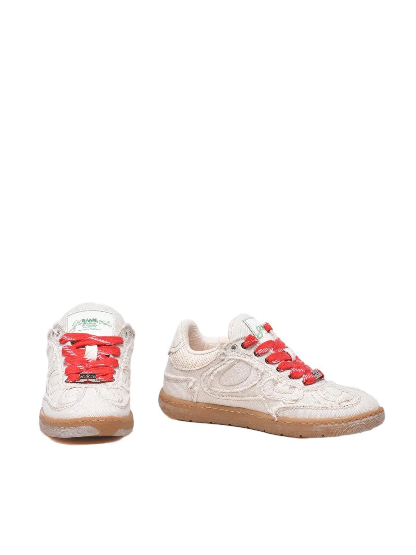 Ganni White Polyester Canvas Sneakers