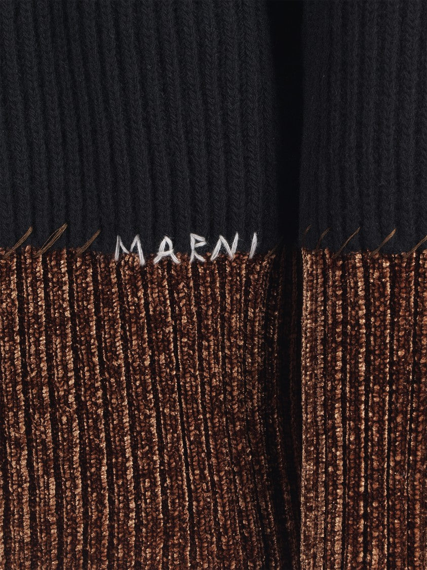 Marni Ribbed Knit Two-Tone Sweater With Contrasting Hem And Cuffs