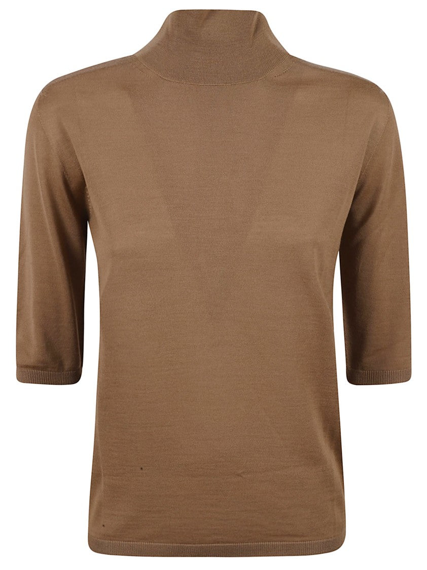 Max Mara Fitted Brown Sweater With High Neck
