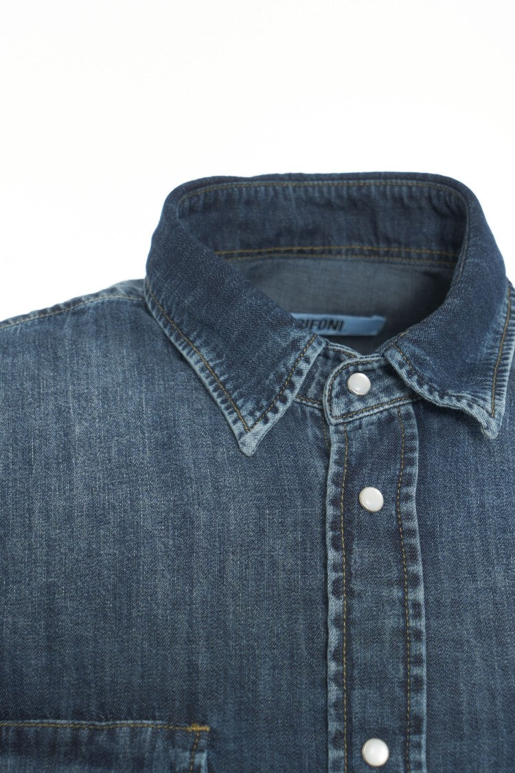 Grifoni Denim Shirt With Rounded Hem