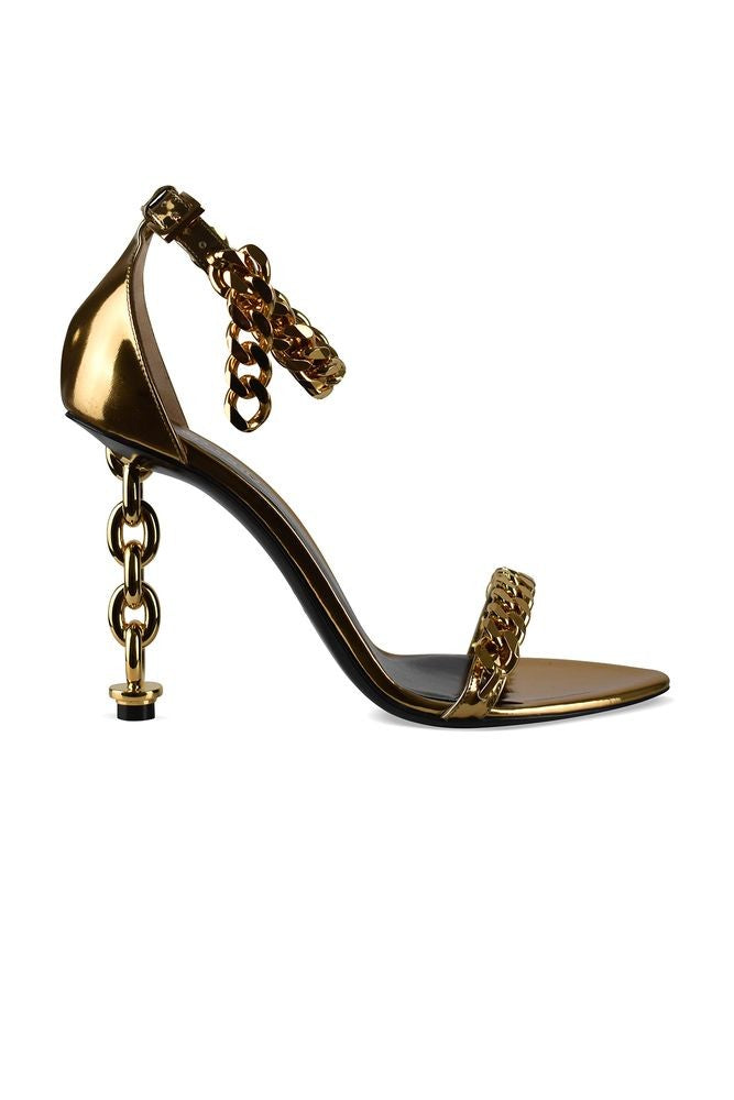 Tom Ford Metallic Leather Sandals With Gold Chain Detail