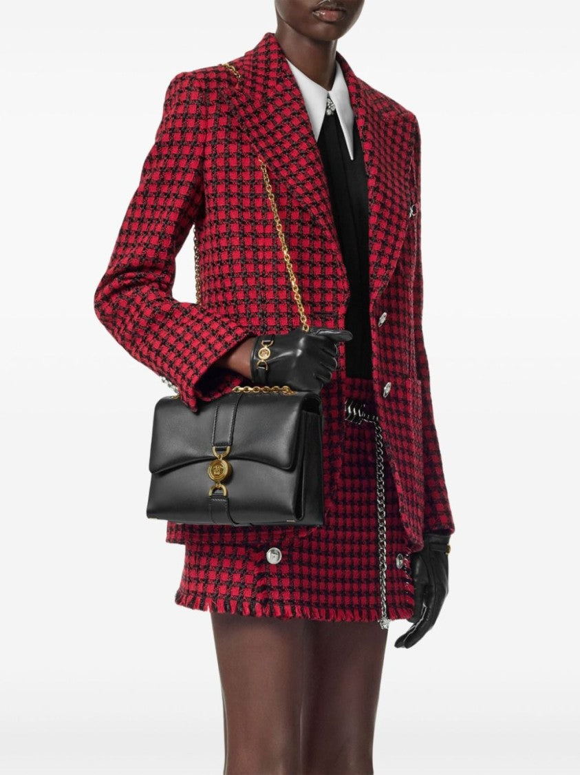 Versace Foldover Top Black Lambskin Bag