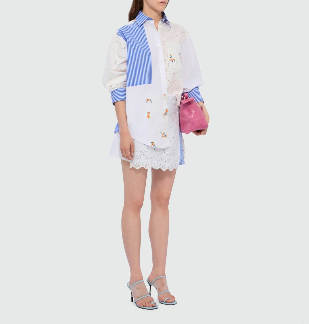 Msgm White Multicolour Floral Patchwork Shirt