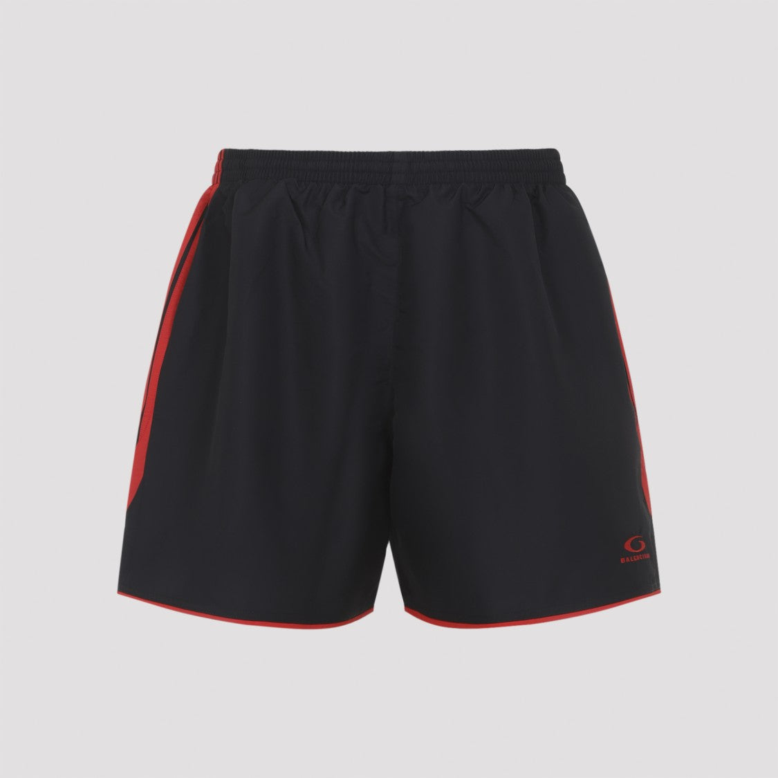 Balenciaga Black Swim Shorts With Bold Red Accents And Elastic Waistband