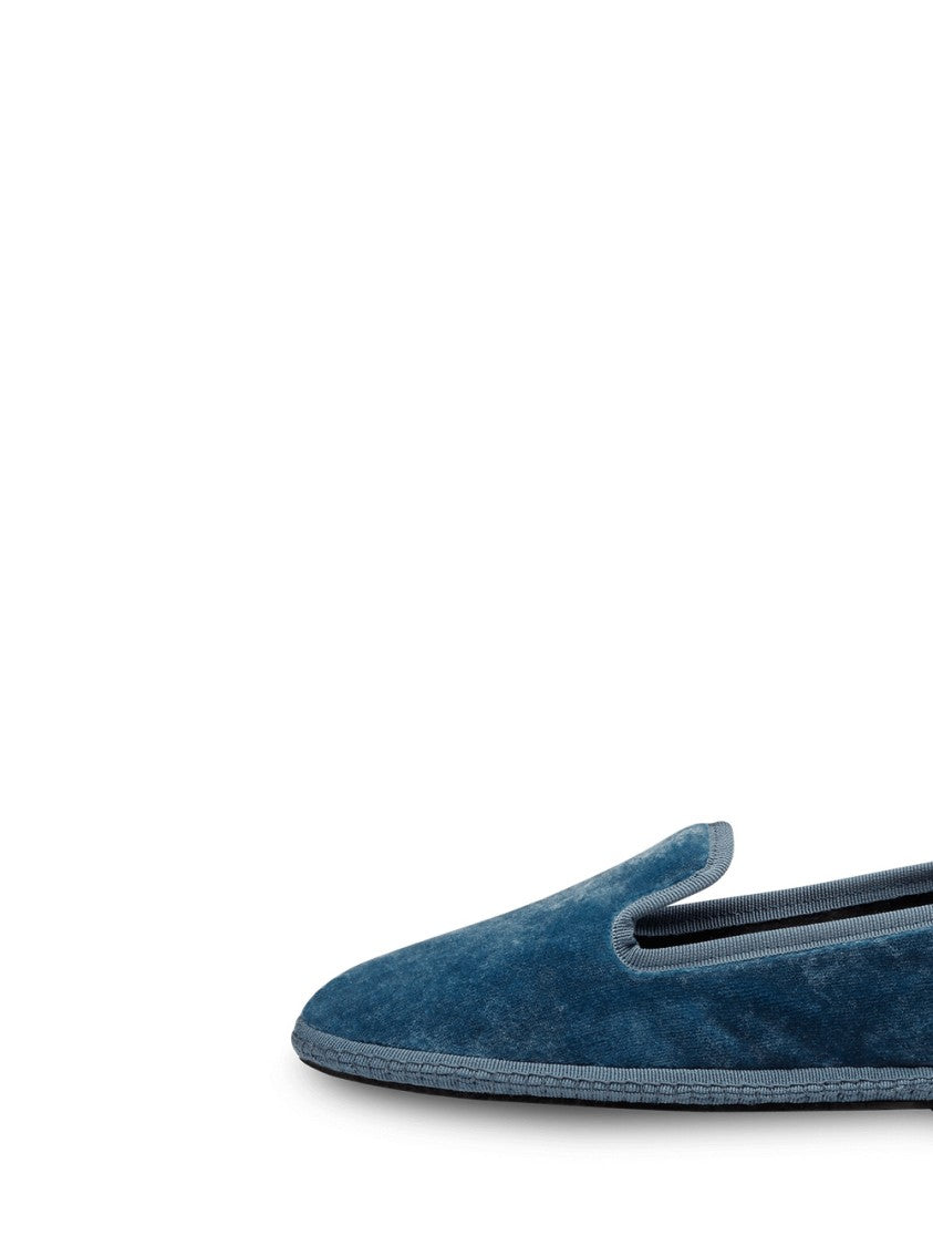 Sentier Deep Blue Velvety Slip-On Shoes With Minimalist Silhouette