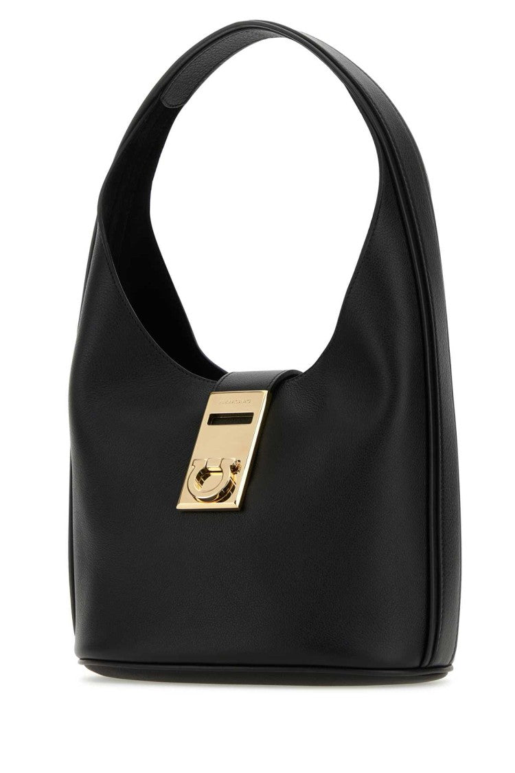 Salvatore Ferragamo Black Leather Medium Hobo Handbag