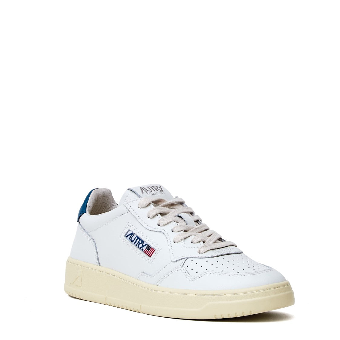 Autry White Mallard Blue Medalist Low Leather Sneakers