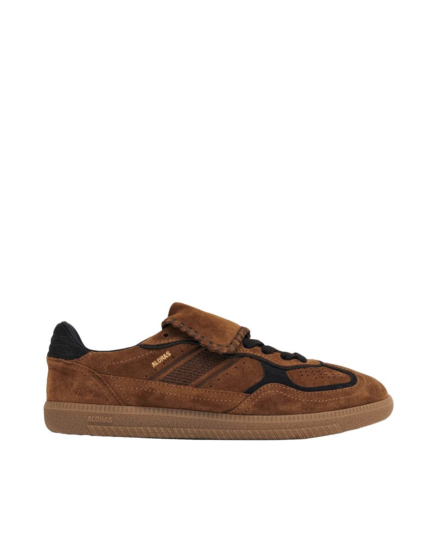 Alohas Low-Top Brown Suede Sneakers With Unique Long Tongue
