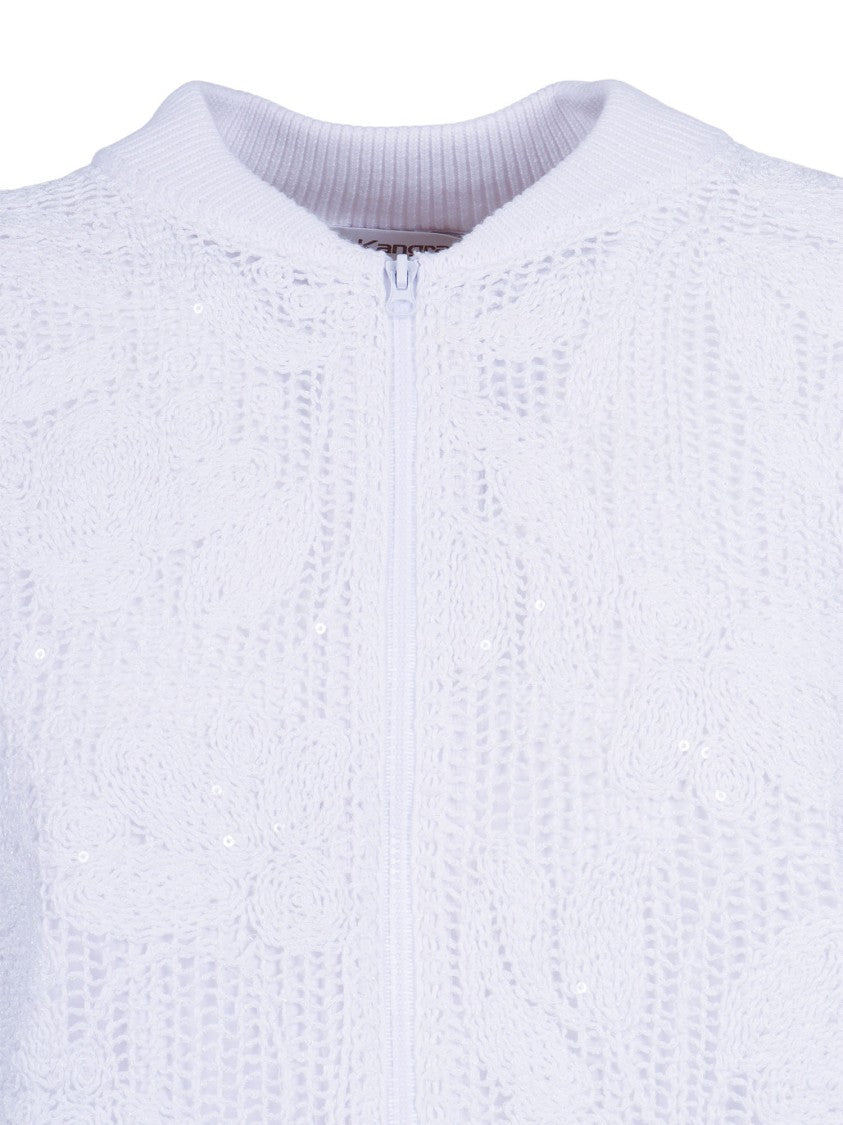 Kangra Cashmere Lace Knit Sequined Bomber Jacket