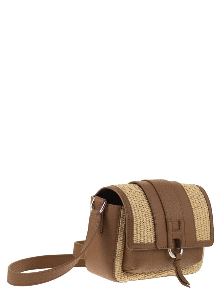 Hogan Trendy Flap Bag In Raffia And Leather