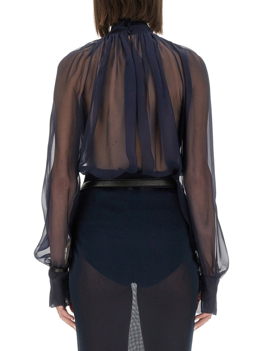 Saint Laurent Silk Turtleneck Blouse With Gathered Neckline