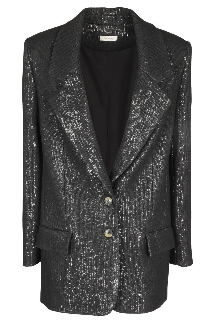 The Mannei Sequined Tailored Blazer With V-Neck