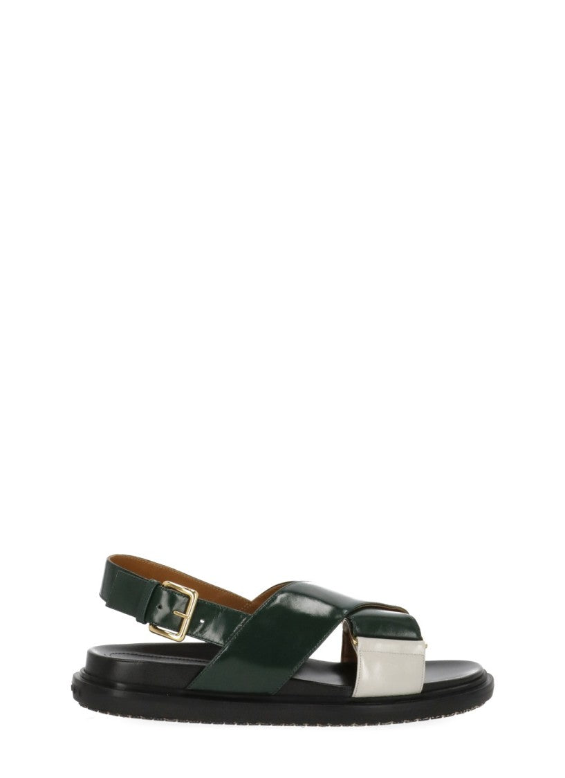 Marni Green Rear Belt Smooth Leather Sandals