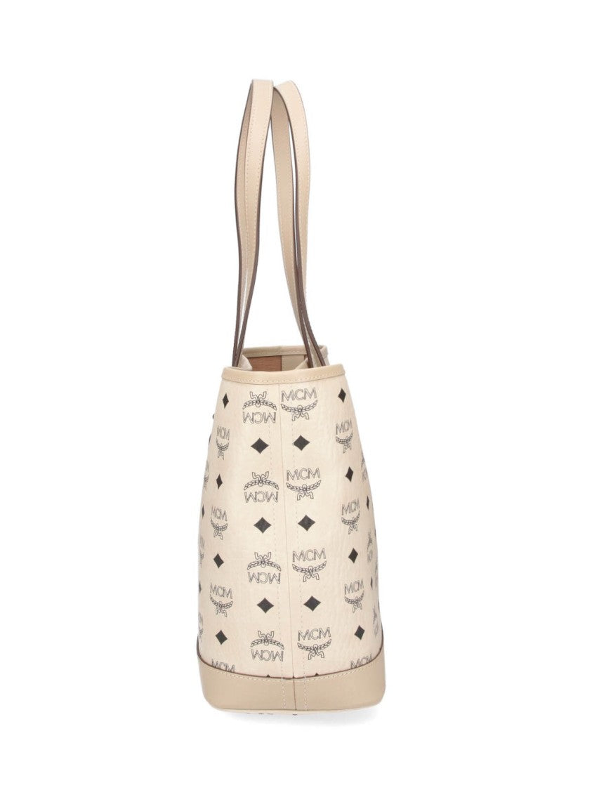 Mcm Structured Logo Print Tote Bag With Matching Pouch
