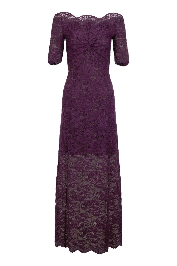 Rabanne Magenta Boat Neck Front Knot Draped Polyamide Dress