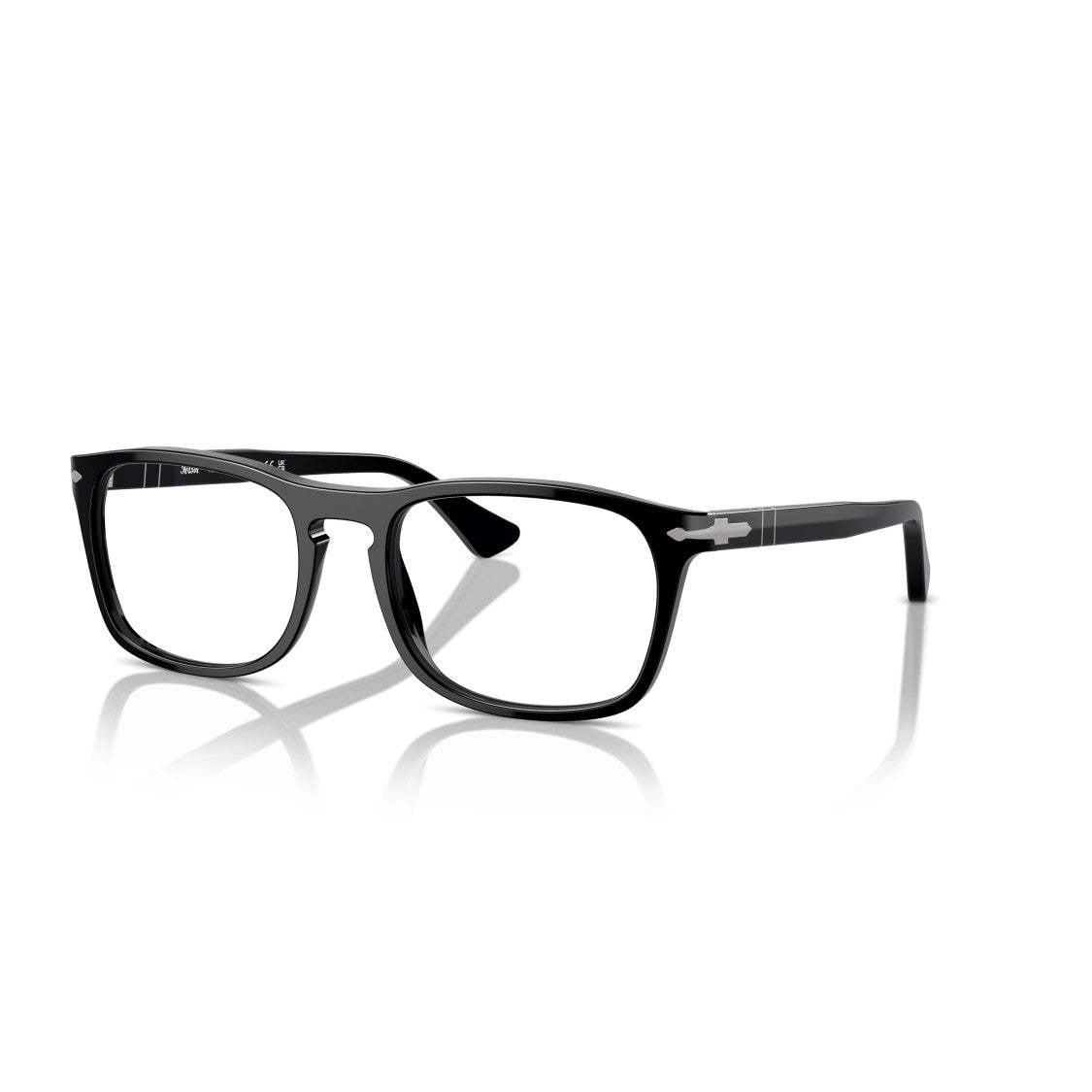 Persol 0Po3344v Rectangular Black Acetate Eyeglasses With Silver Accents