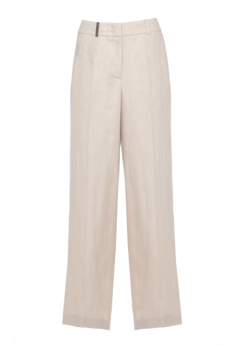 Peserico Beige Linen Straight-Leg Pants