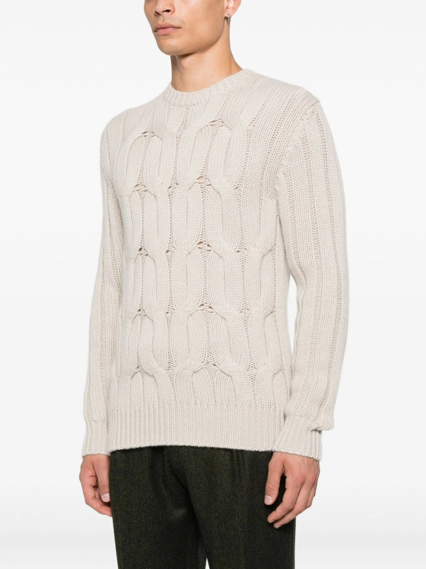 Drumohr Treccia Cable Knit Crew Neck Sweater