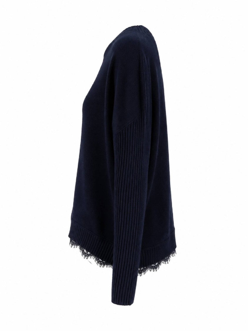 Ermanno Scervino Black Lace Trim Relaxed Knit Sweater