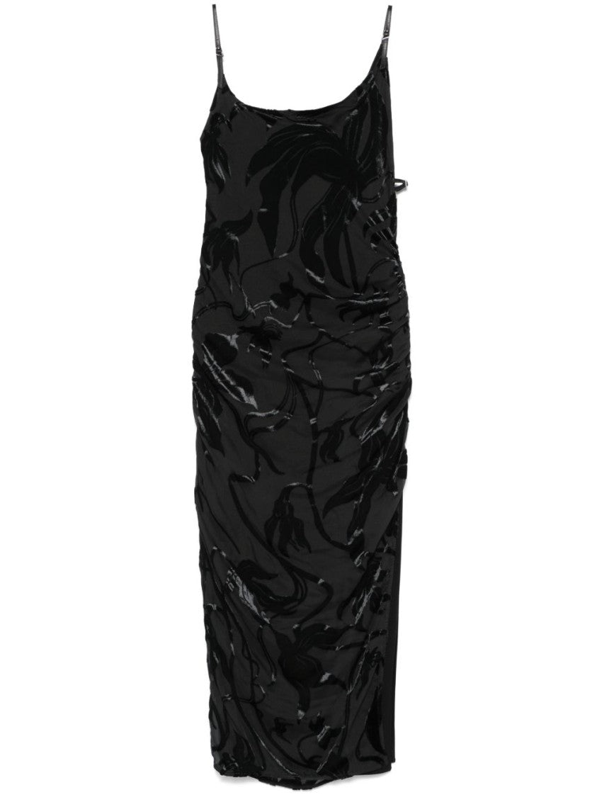 Mugler Ruched Black Midi Dress