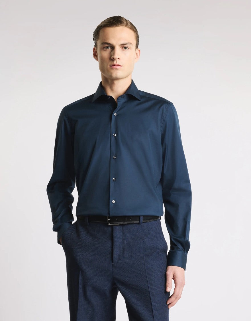Fay Navy Blue Stretch Fabric Shirt