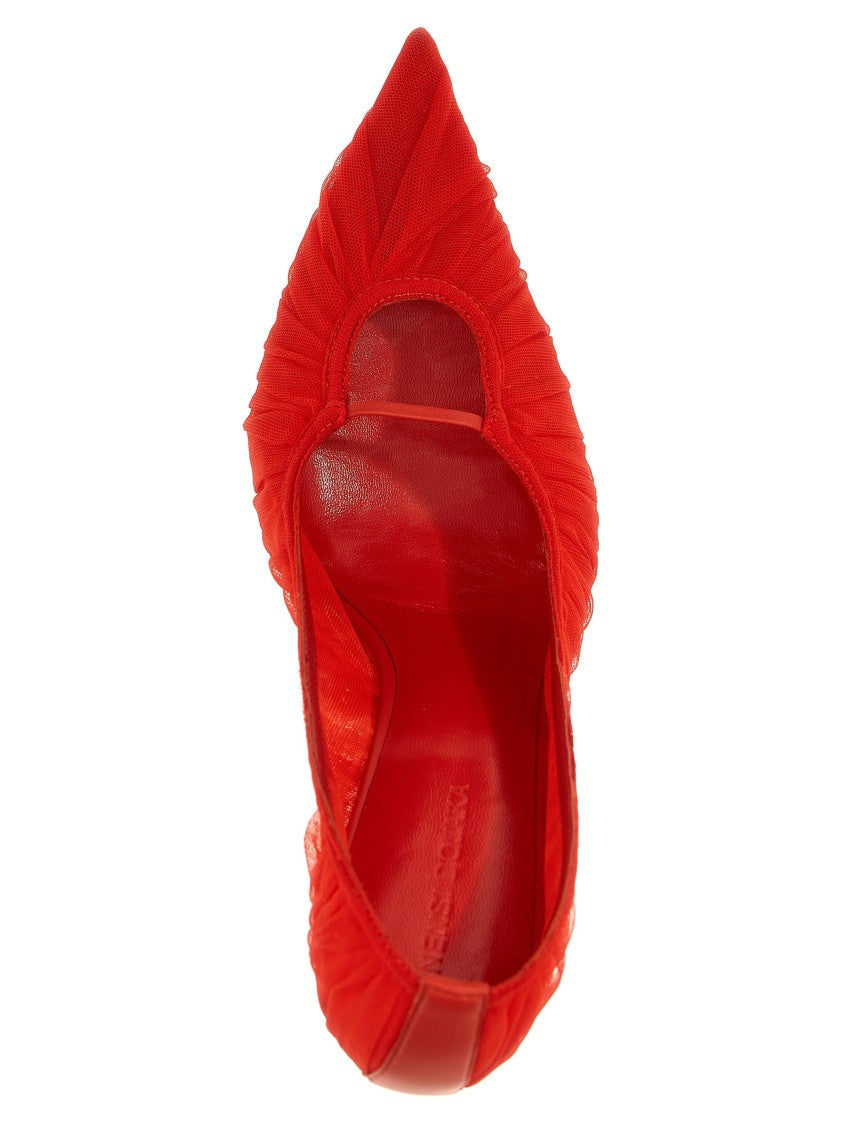 Nensi Dojaka Tulle Pumps With Leather Details And Front Cut-Out