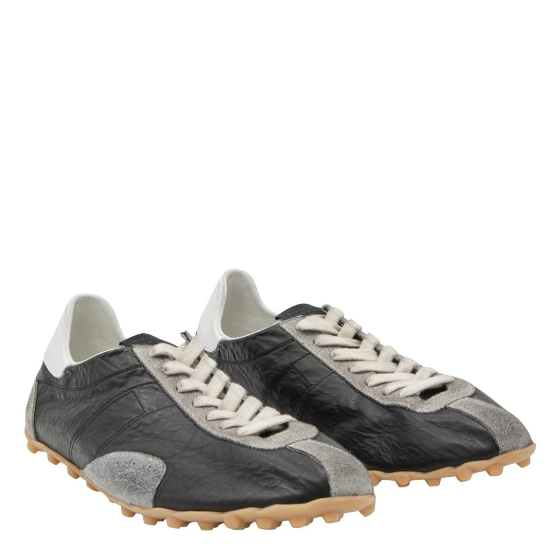 Maison Margiela Black Leather Sneakers With Grey Suede Overlays