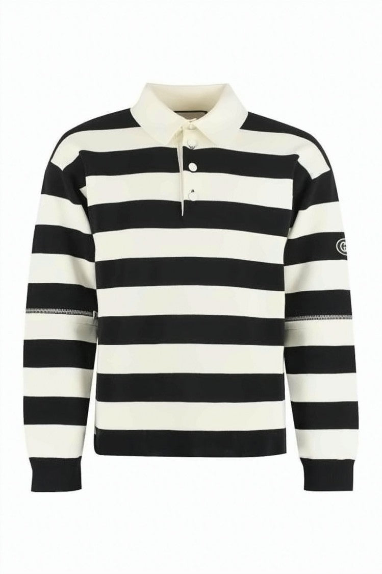 Gucci Deconstructed Sleeve Knit Polo With Contrasting Stripes