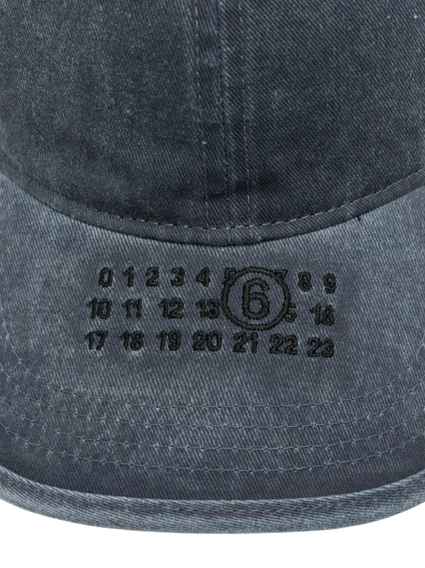 Mm6 By Maison Margiela Washed Navy Blue Baseball Cap With Embroidered Details