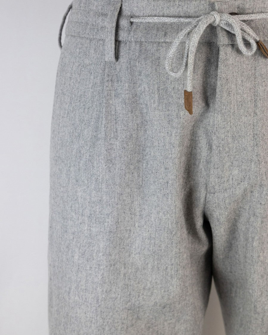 Eleventy Light Grey Melange Wool-Cashmere Pleated Casual Pants