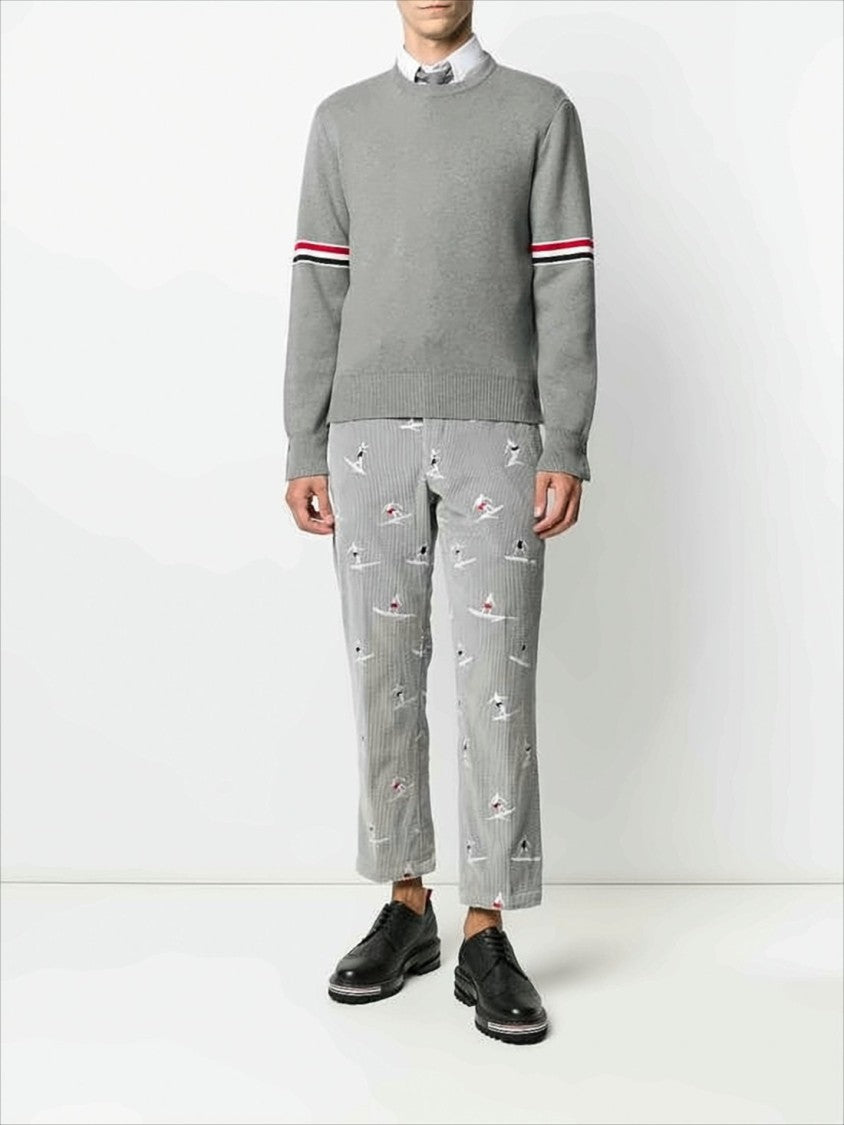 Thom Browne Knit Sweater With Rwb Striped Arm Bands And Fitted Silhouette