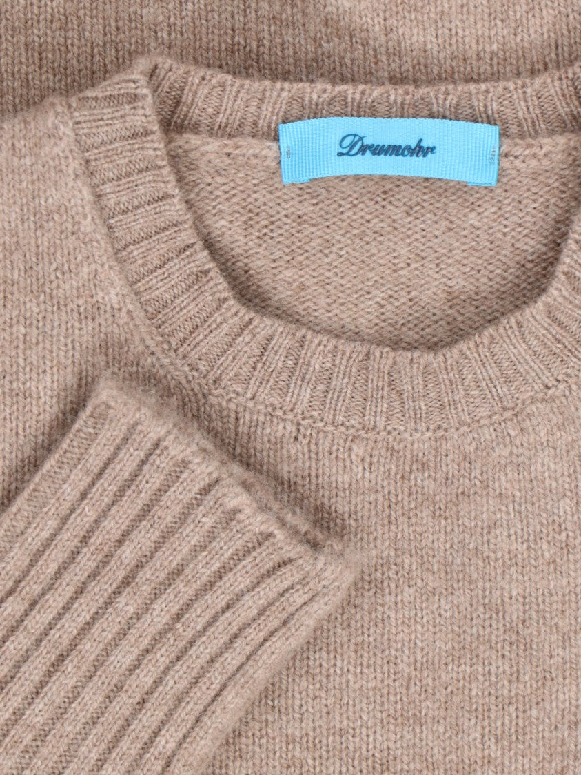 Drumohr Crewneck Sweater In Beige Wool Ribbed Trim